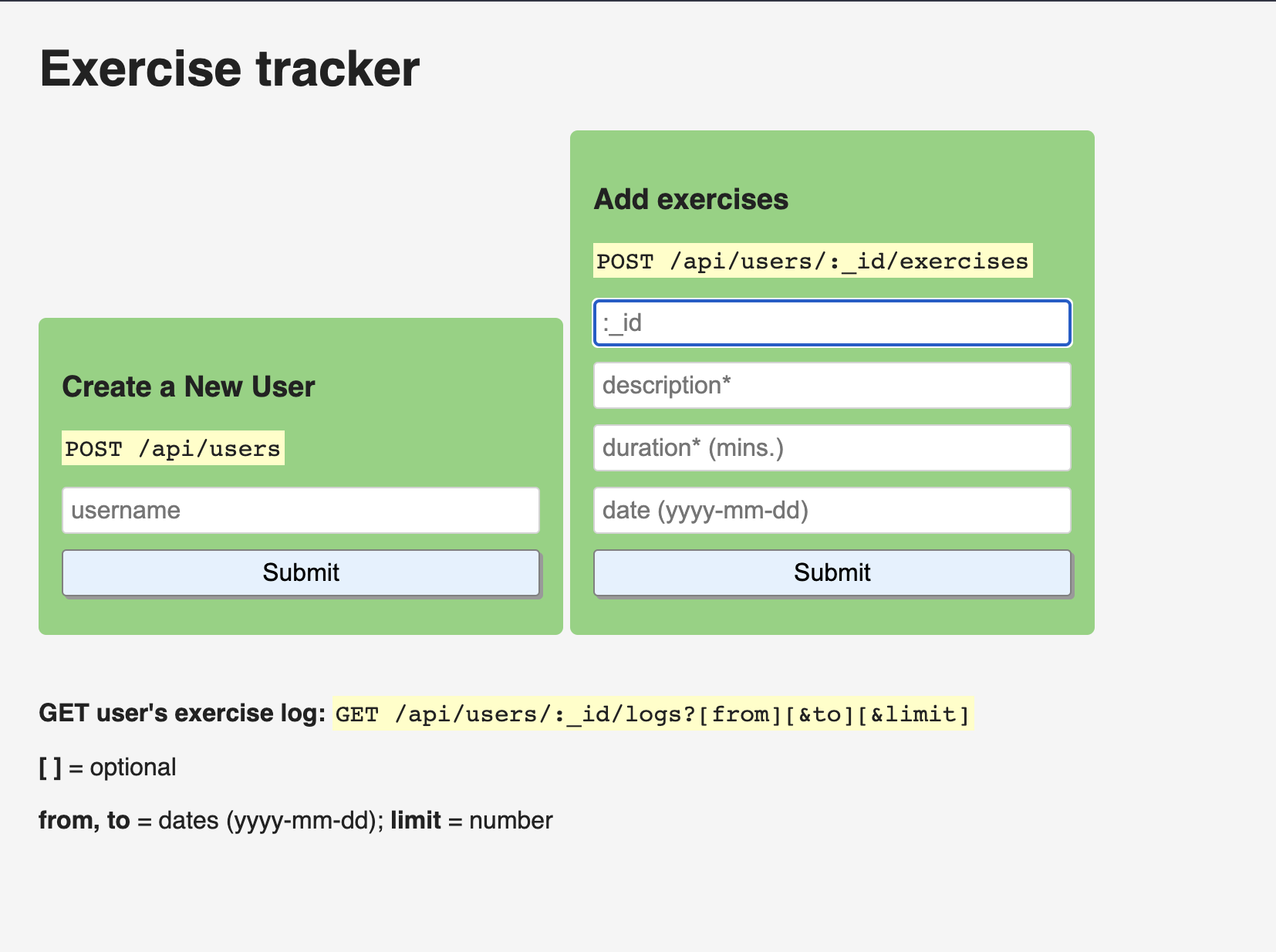 Exercise Tracker API